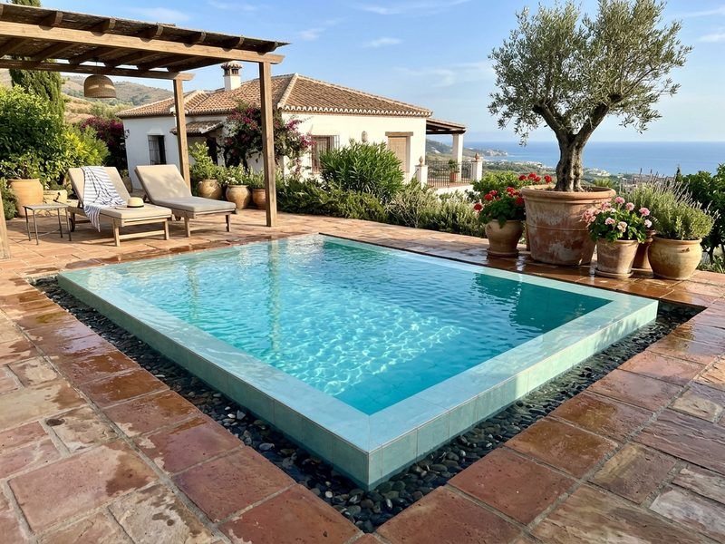Piscina de obra con desbordamiento perimetral en villa de Mijas Costa